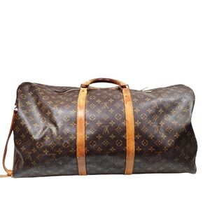 Vintage Authentic Louis Vuitton Brown Monogram Duffel Bag with Vachetta Leather